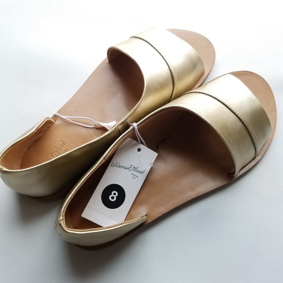 NWT Gold Assysmetrical slide summer sandals-sz 8 - Picture 2 of 4